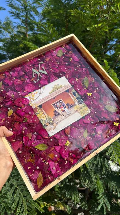 Couple Photo Frame With Preserved Varmala & Resin