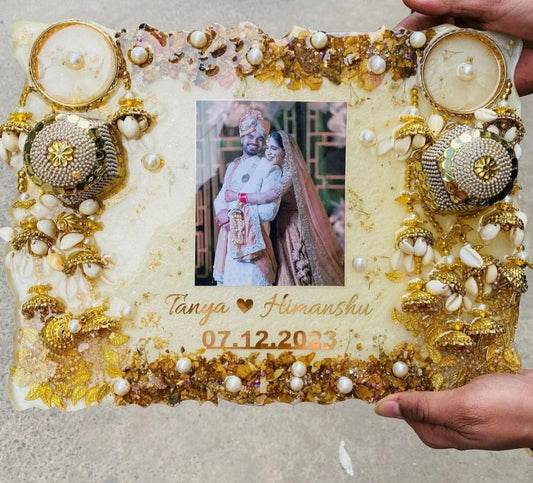 Resin Wedding Keepsake With Preserved Varmala & Couple Photo