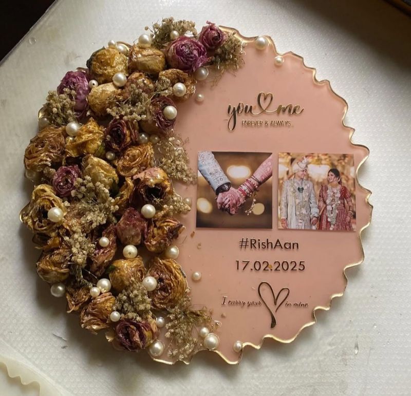 Custom Resin Photo Frame With Preserved Varmala Flowers