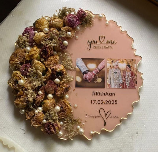 Custom Resin Photo Frame With Preserved Varmala Flowers