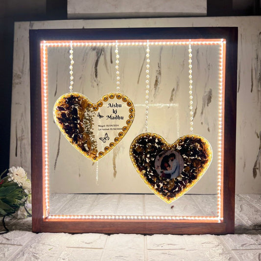 Dual Heart Resin Art With Names, Dates & Photo