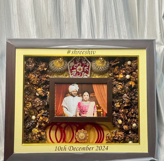 Resin Floral Varmala Keepsake in Elegant Wooden Frame